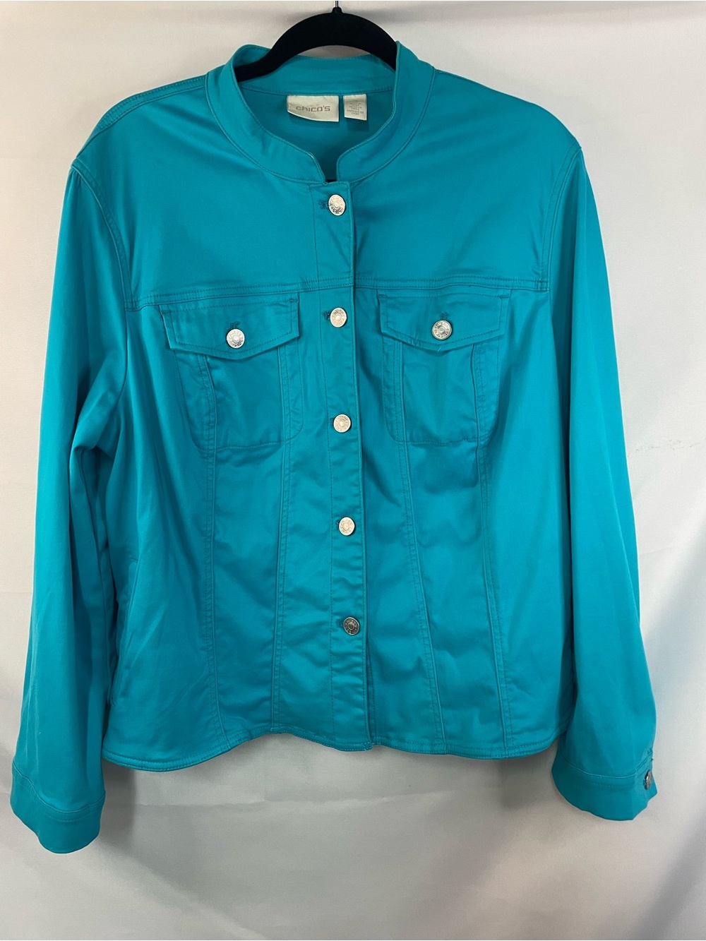 Chicos Teal Button-Front Women's Jacket with silver buttons. Gorgeous!